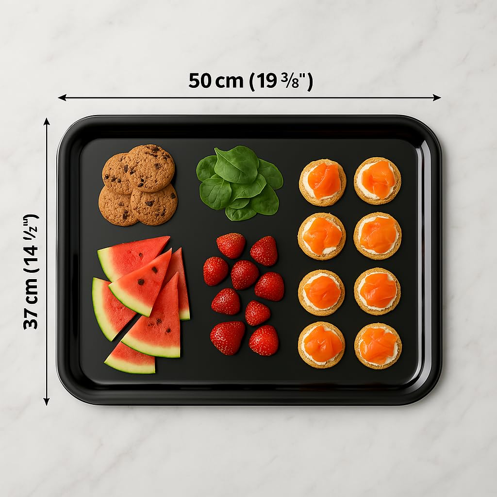 4 Bandejas de Plástico Duro, 50x37cm, Color Negro, Bandeja Rectangular, para Servir, Autoservicio, Fast Food, Apto para Lavavajillas, Resistente, Plástico PS