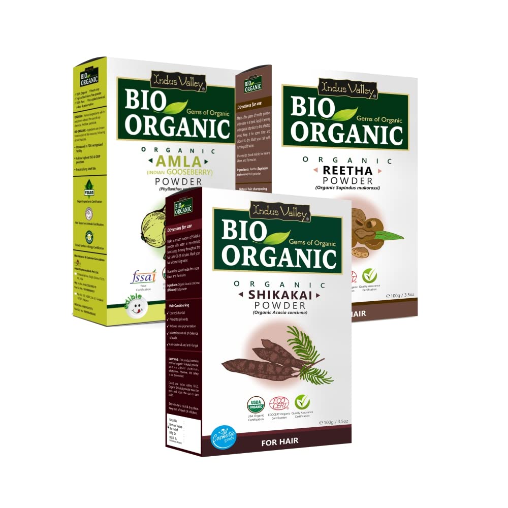 100% Organic Hair And Skin Care Combo - Amla Powder , Shikakai Powder & Reetha Powder - (100g * 3= 300g) Combo