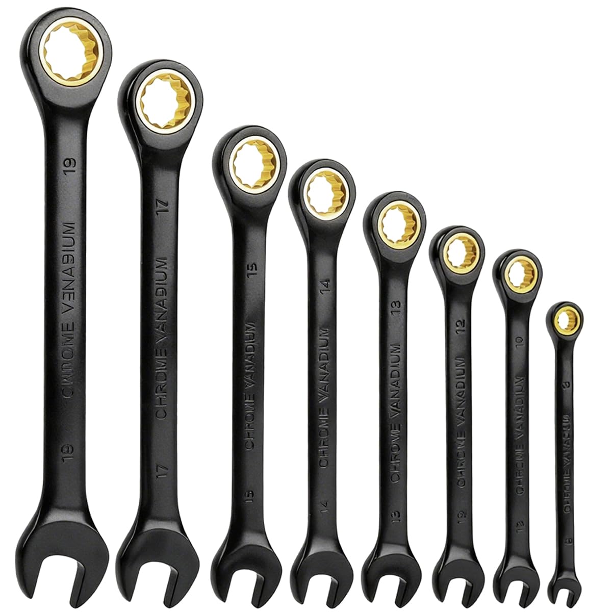 8 Piece Fixed Wrench with Ratchet Wrench Set, Metric 8-19 mm, 72 Teeth, Combination Spanner Set, for Car Repair, Motorcycle Maintenance and Mechanical Maintenance