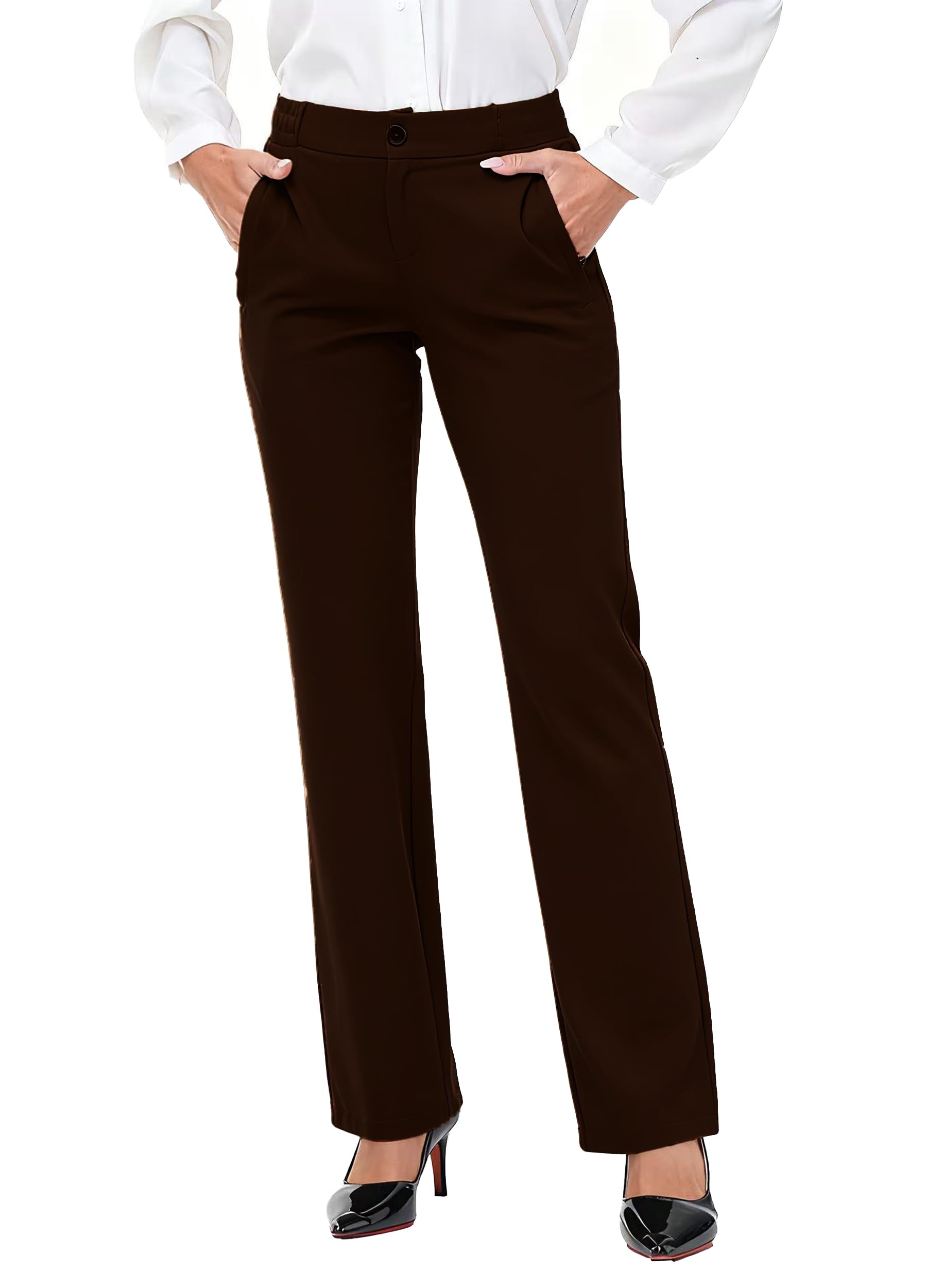 ZTN Womens 29 31 33 Business Casual Dress Pants Wide Straight Leg Trousers with Pockets
