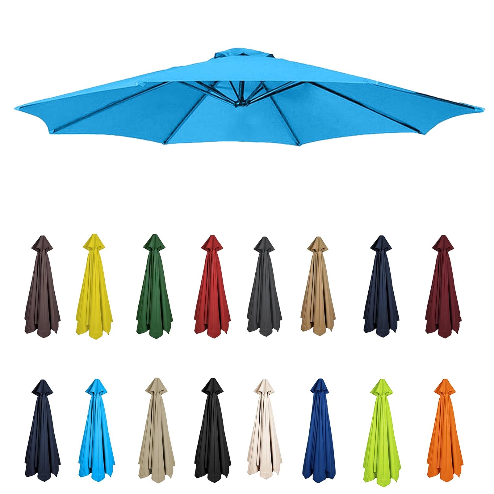 2m-3.5m Replacement Parasol Canopy, Umbrella Replacement Fabric, Garden Umbrella Replacement Cover, Outdoor Replacement Fabric, 6/8 Arms, replacement parasol fabric cover for Garden Umbrella(Lake blue