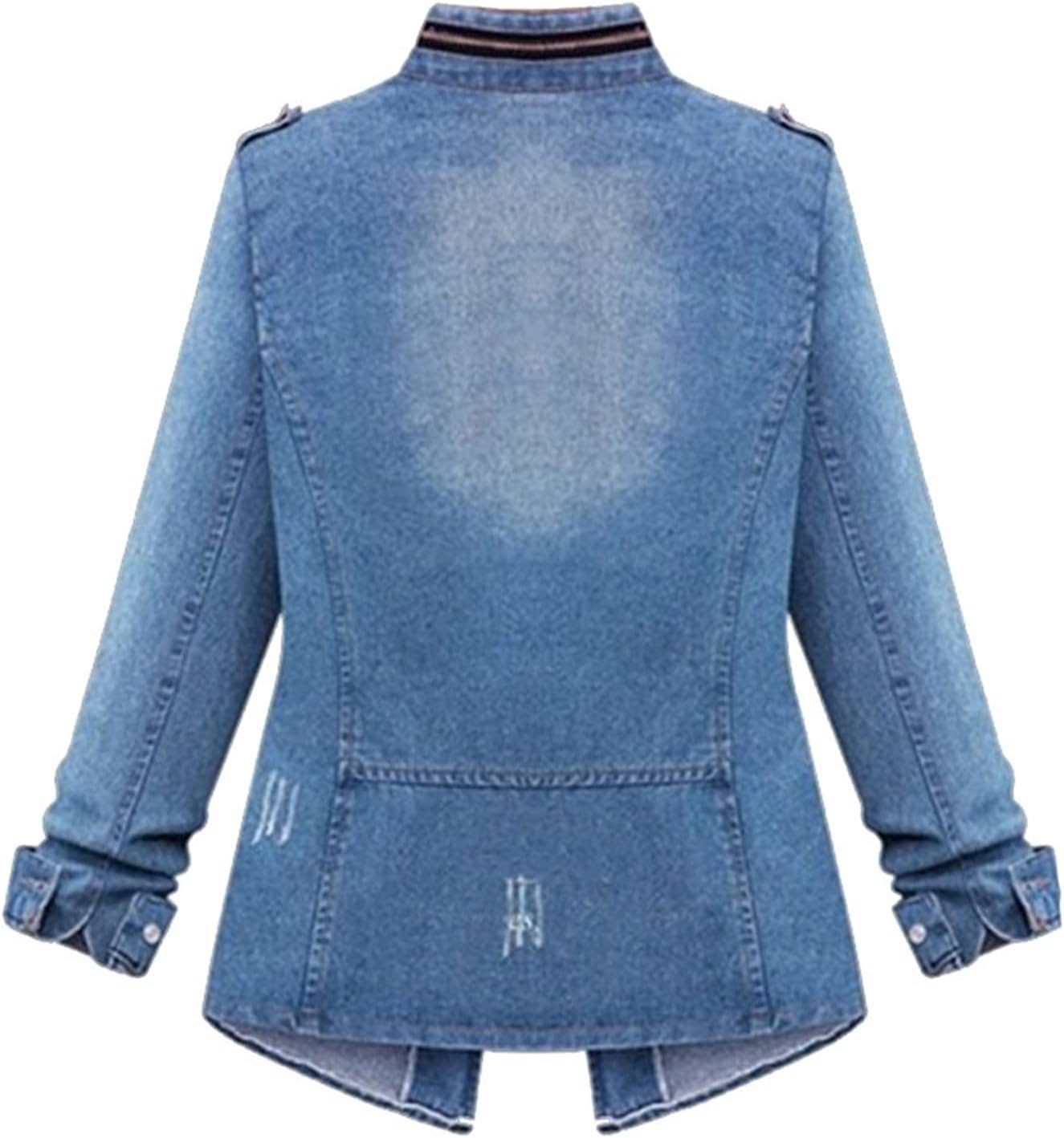 Womens Denim Cardigan Jacket Plus Size Casual Coat Ladies Oversized Zipper Jeans Jackets Outwear with Cargo Pocket