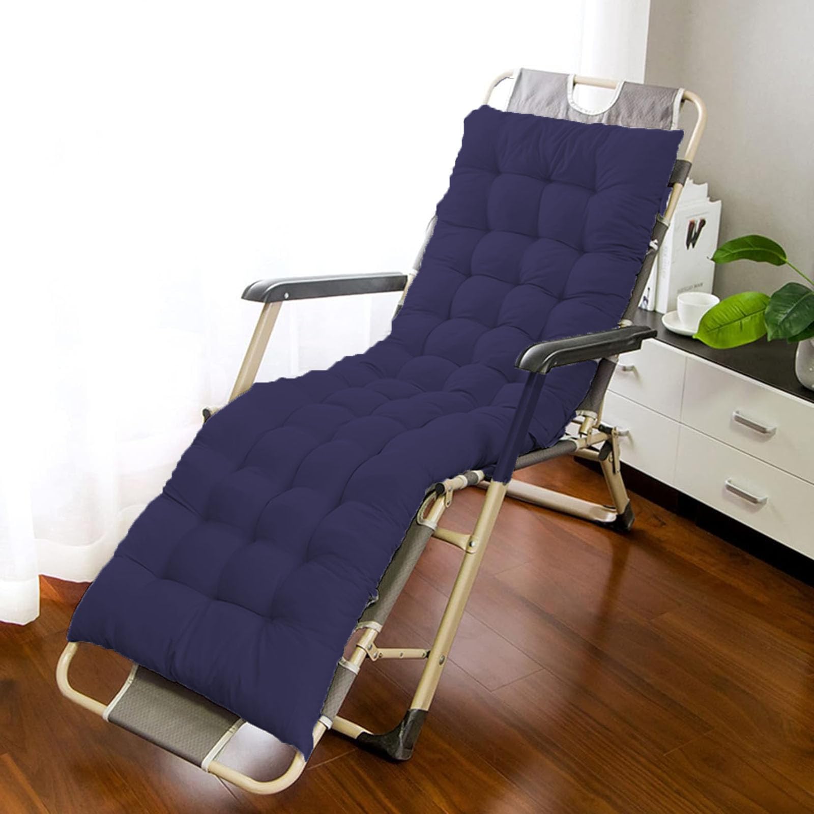 BangDon Elegant Style Sun Lounger Cushion Only Classic Home Furniture Chaise Rocking Chair Cuhsion Thickened Chair Pads(No Chairs) for Patio Garden Tatami Sofa (Dark Blue,180 * 50)