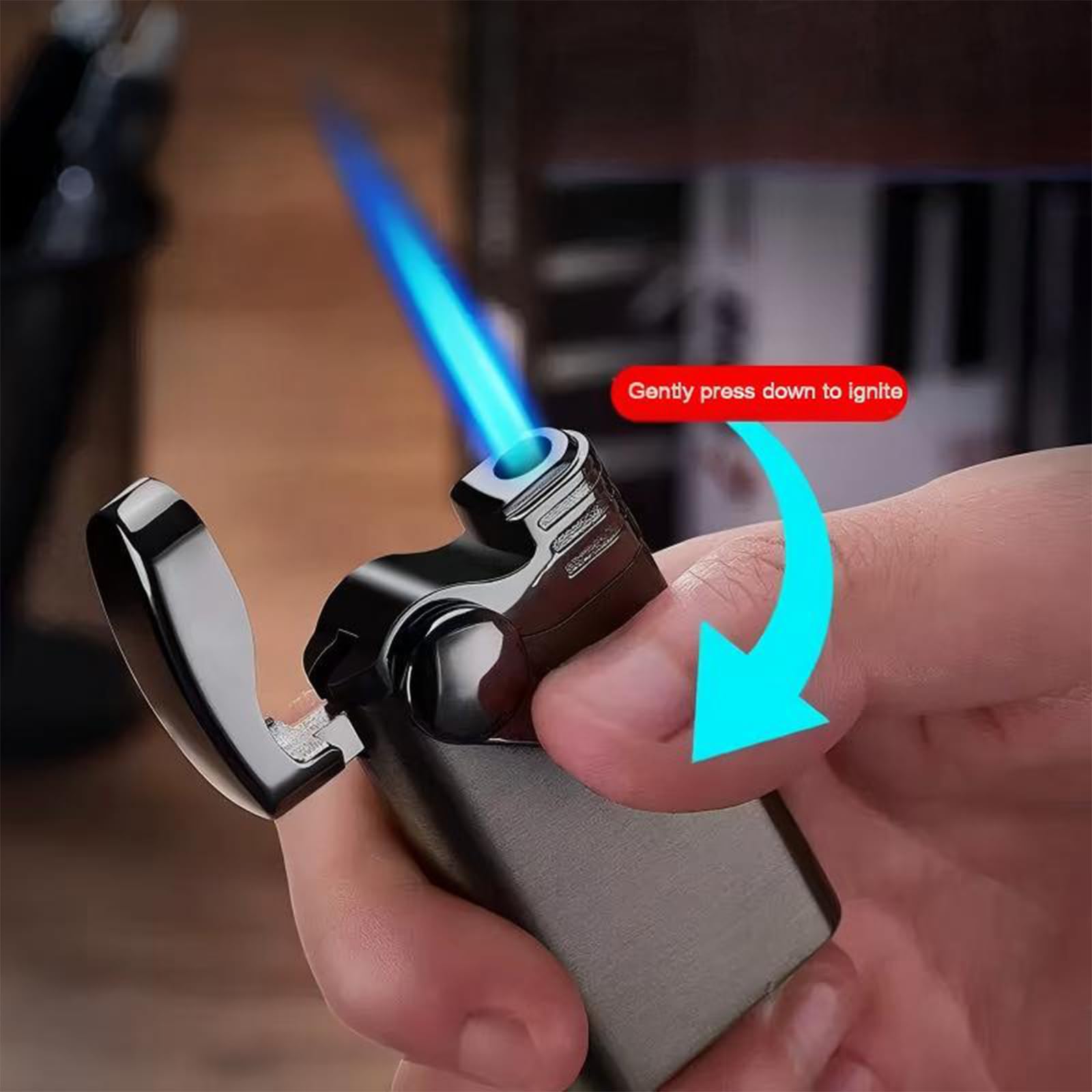 Encendedor de butano ajustable, recargable, resistente al viento, llama de chorro único, diseño de brazo basculante para velas, camping y uso al aire libre