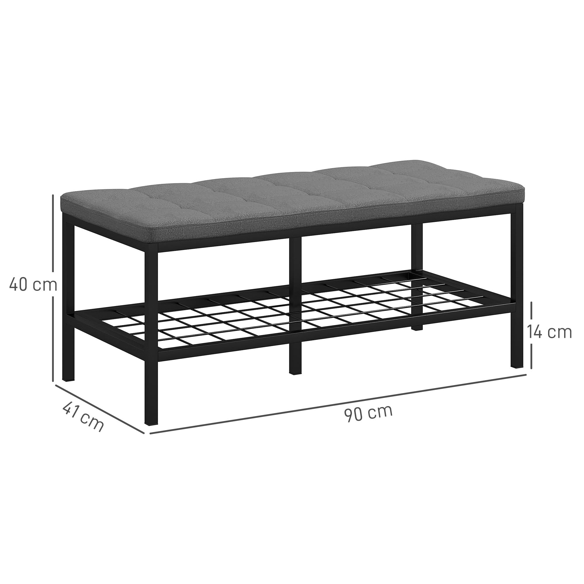 HOMCOM Schuhbank mit gepolstertem Kissen und Aufbewahrungsregal 90 x 41 x 40 cm grau