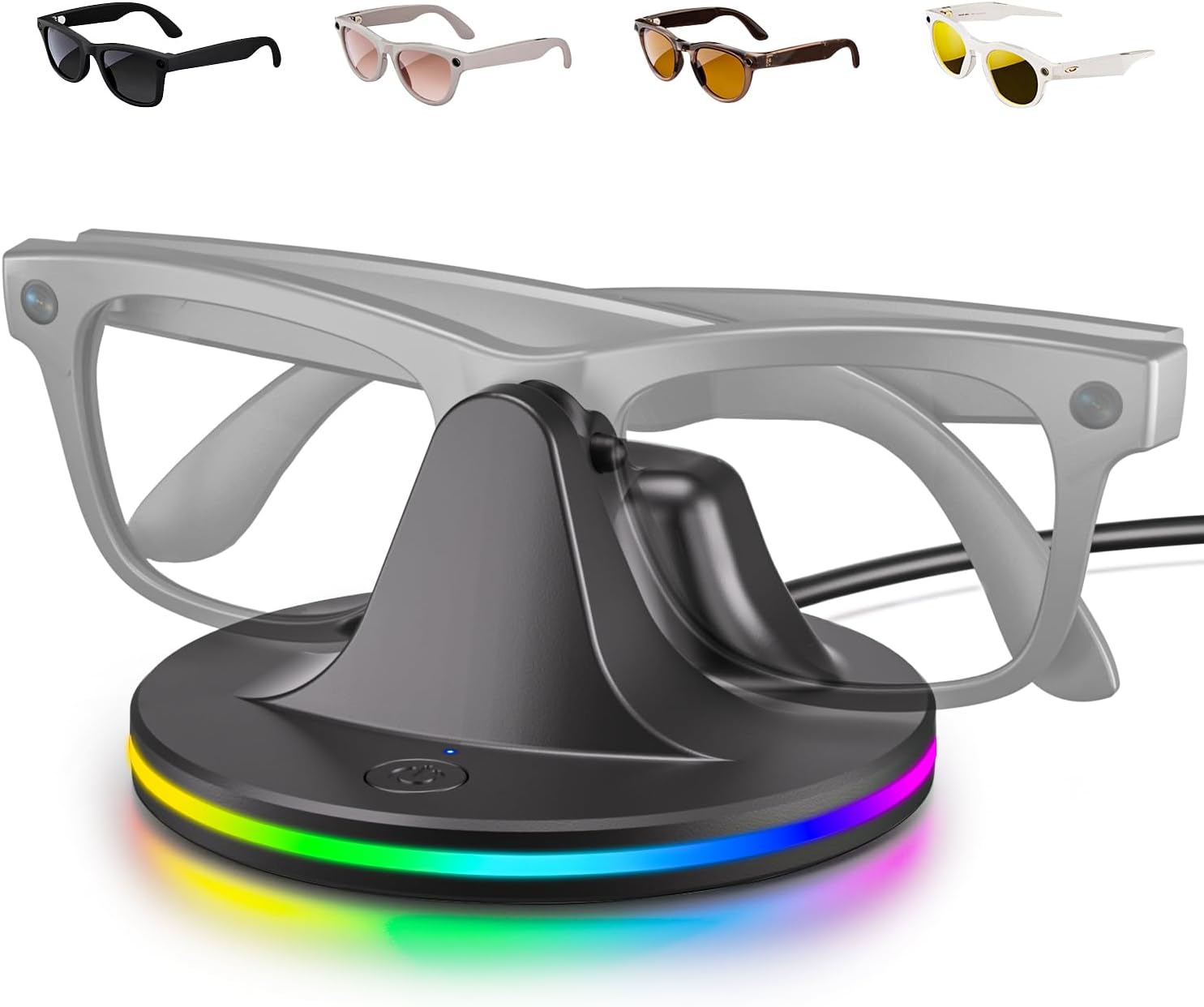 Charging Dock for Meta Glasses Ray-Ban: Wayfarer, Skyler, Headliner & Oakley HSTN Smart Glasses Charger with LED Power Status Light, Black