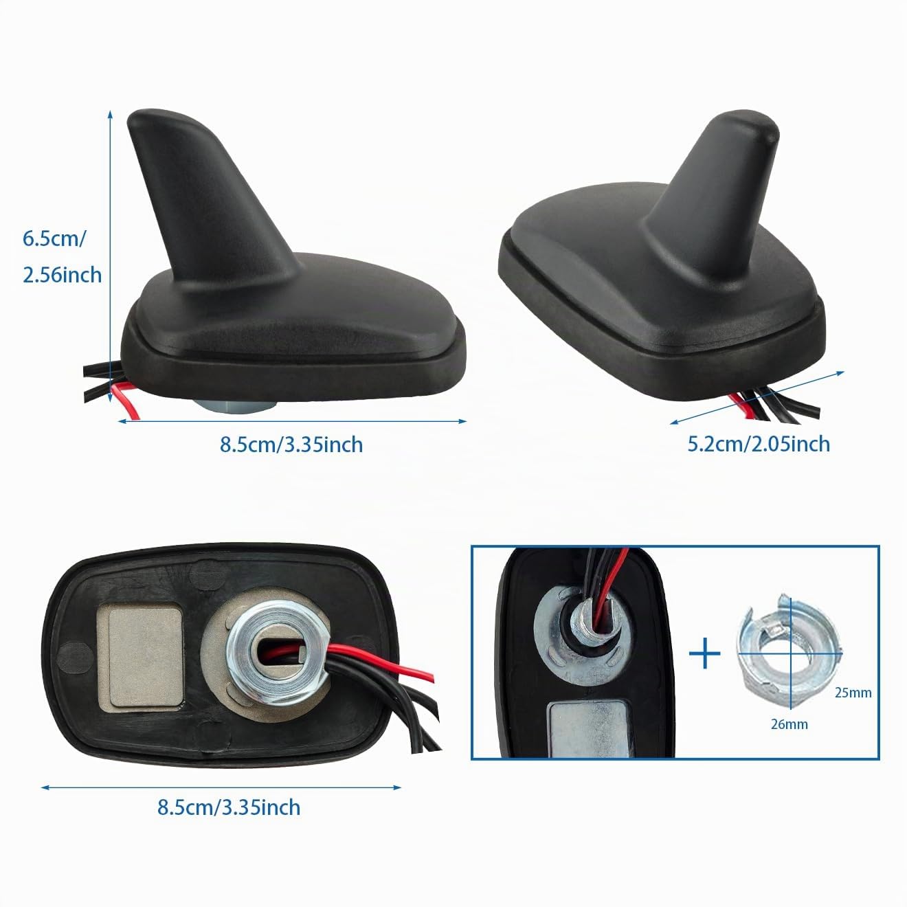 Vecys Dab Dab + FM/AM GPS Voiture Antenne Requin Aileron Toit Signal Amplificateur SMB à SMA à DIN Adaptateur 5M RG174 Câble pour Navigation Système