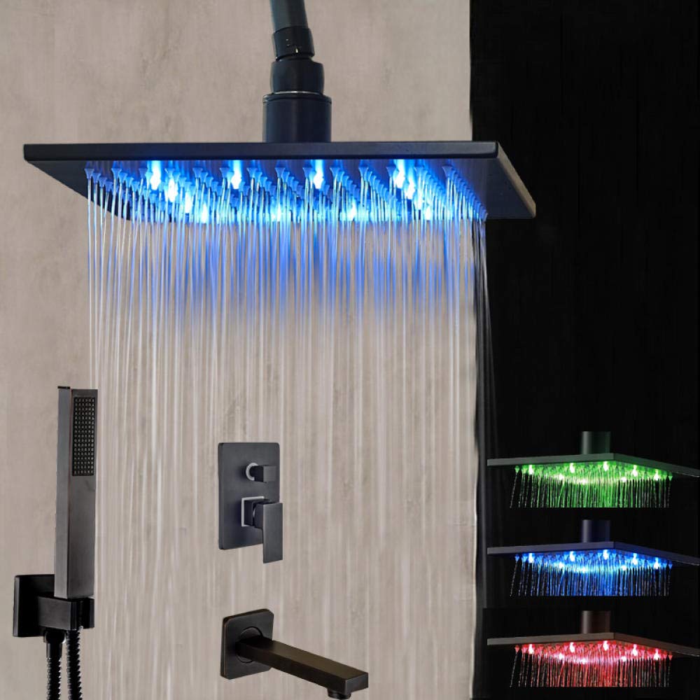 Ciel de pluie LED 8" au plafond et douchette bronze pour une ambiance spa maison