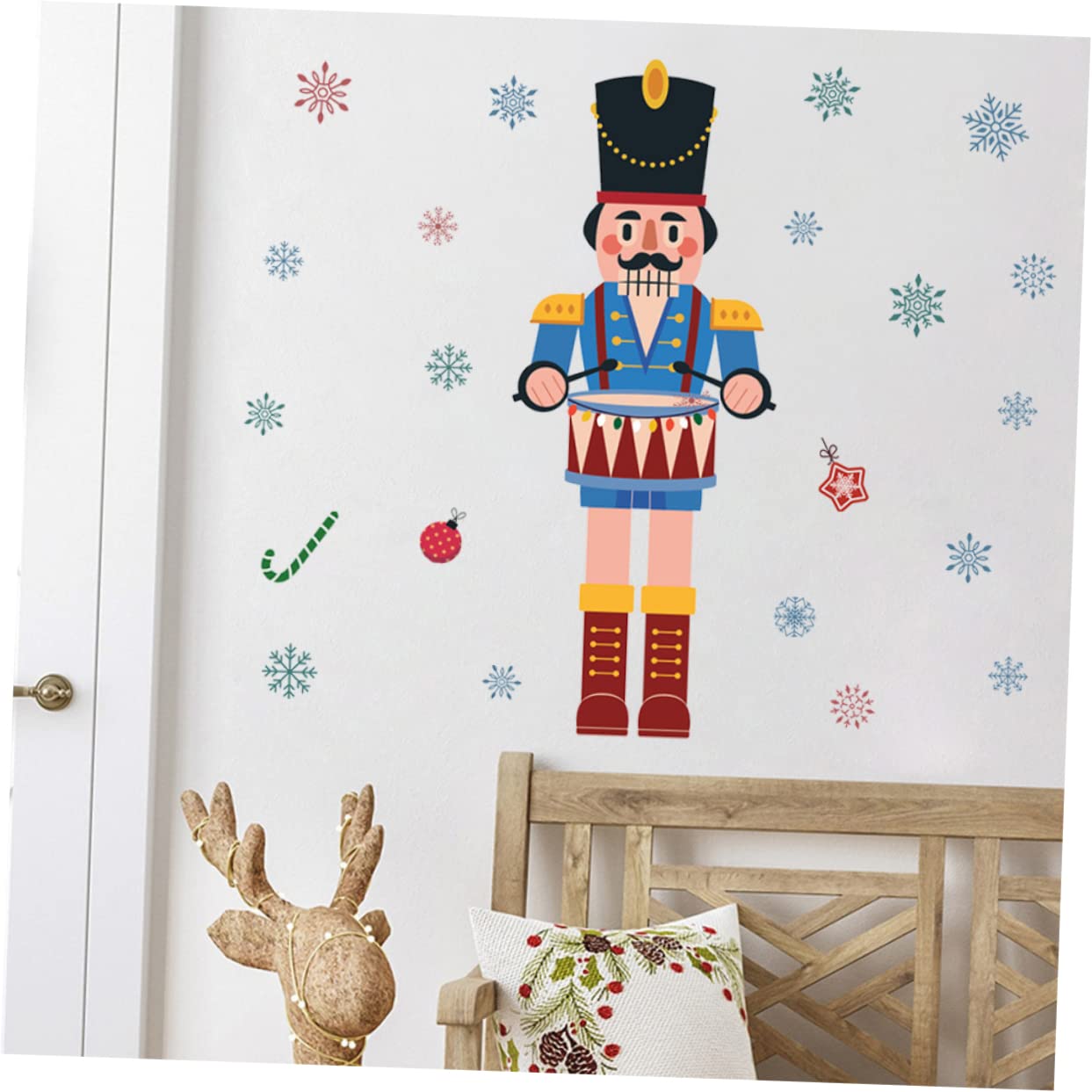 DECHOUS 3pezzi Vetrofanie Natalizie Adesive Con Design Ghiacciato Di Soldatino e Fiocchi Di Decorazioni Per Finestre e Superfici Lisce Addobbi Natalizi Per Casa e Negozio