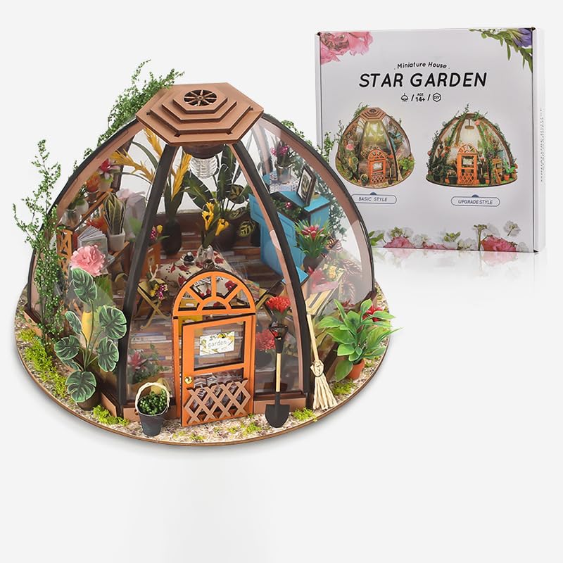 DIY Book Nook Kit, 3D Wooden Puzzle Miniature Booknook Bookend Bookshelf Decor with LED Light, Dust Cover, Book Nook Kits for Adults Teen(Starry Sky Garden) (Starry Sky Garden)