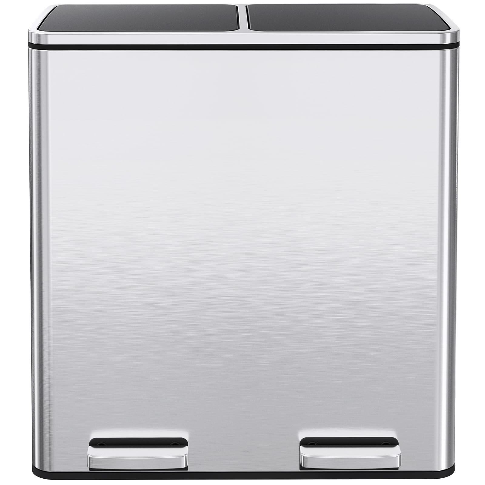 AthLike 60L(16 Gal) Dual Trash Can, Stainless Steel Kitchen Garbage Can, Double Compartment Classified Rubbish Bin, Recycle Dustbin w/Plastic Inner Buckets, Soft-Close Lid, Airtight, Silver