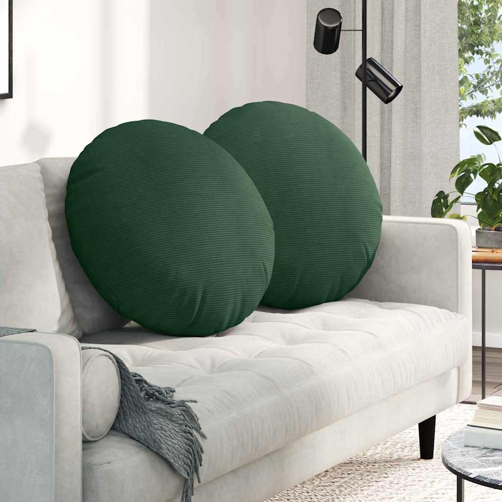 Juego de 2 cojines de pana de 80 cm de diámetro, color verde oscuro