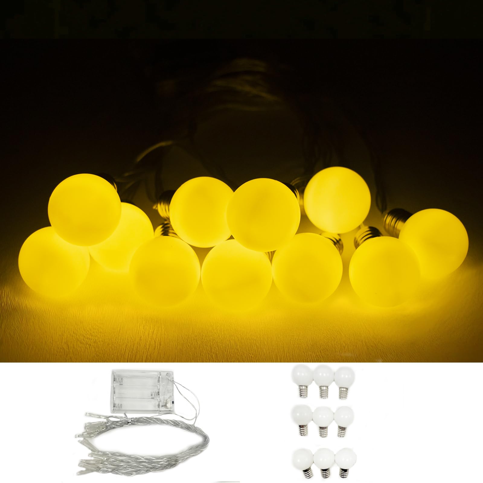 Vimlits Wram White String Lights for 4FT Marquee Light Up Numbers, 9LED 35CM Battery Operated Warm White String Lights with Bulbs for Indoor Outdoor Birthday Christmas Party Decor