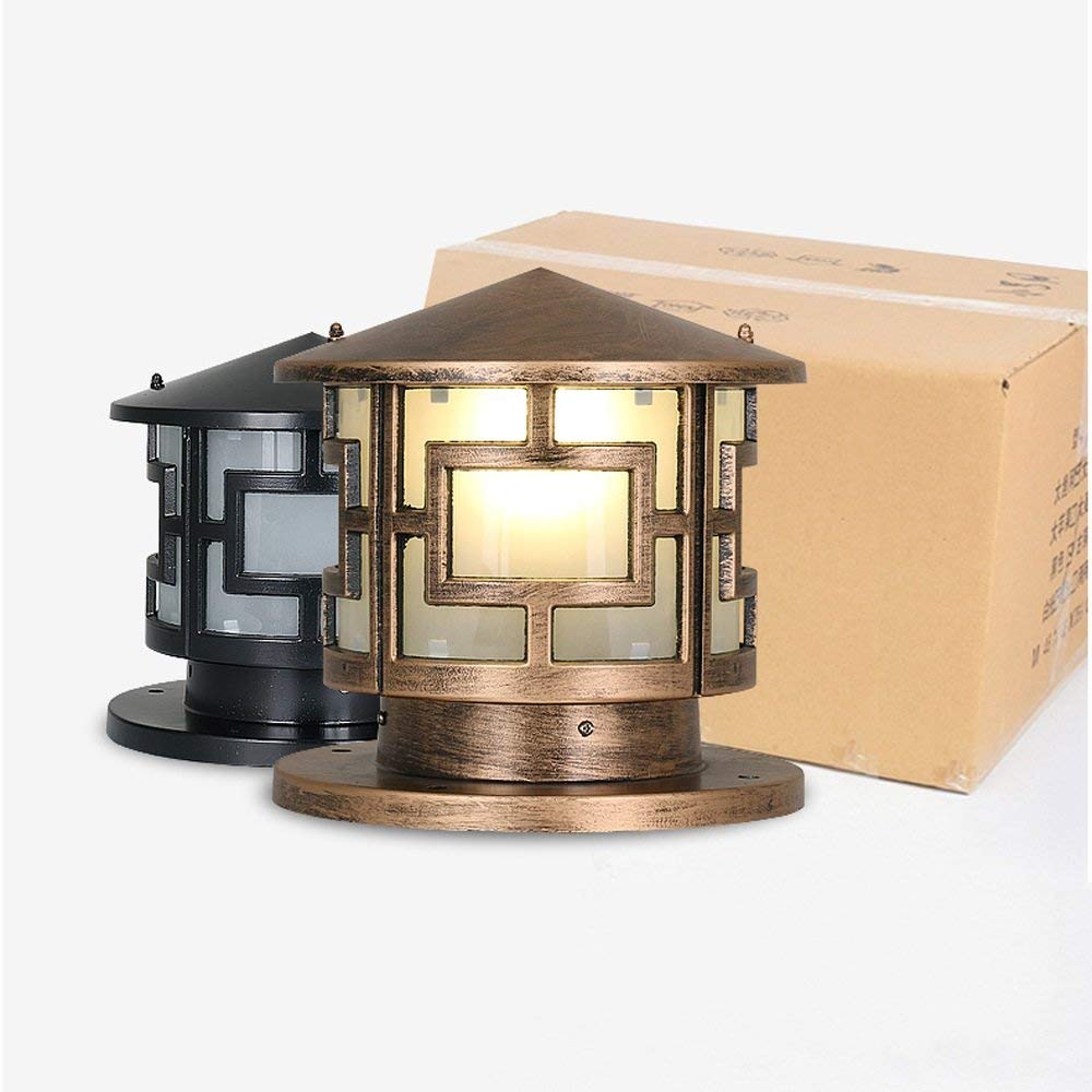 Willa Zewnętrzna Wodoodporna Kolumna Lampa Uliczna Słupek Latarnia Retro LED Ogrodzenie Drzwi Balkon Słup Ogrodzenie Dziedziniec Oświetlenie Zewnętrzne E27 Dekoracja Stół,Round-l
