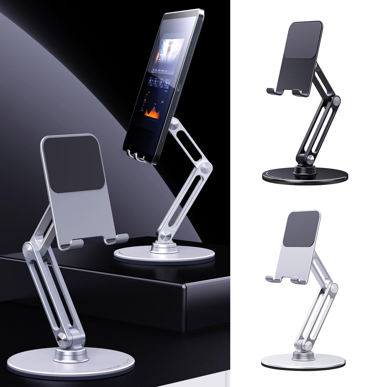 Tablet Halterung, Ständer, Desktop Halterung, 360° drehbar, verstellbar, Buch Leseablage, Tischhalterung aus Aluminiumlegierung, faltbar, Tablet Ständer, Tischhalterung, drehbar