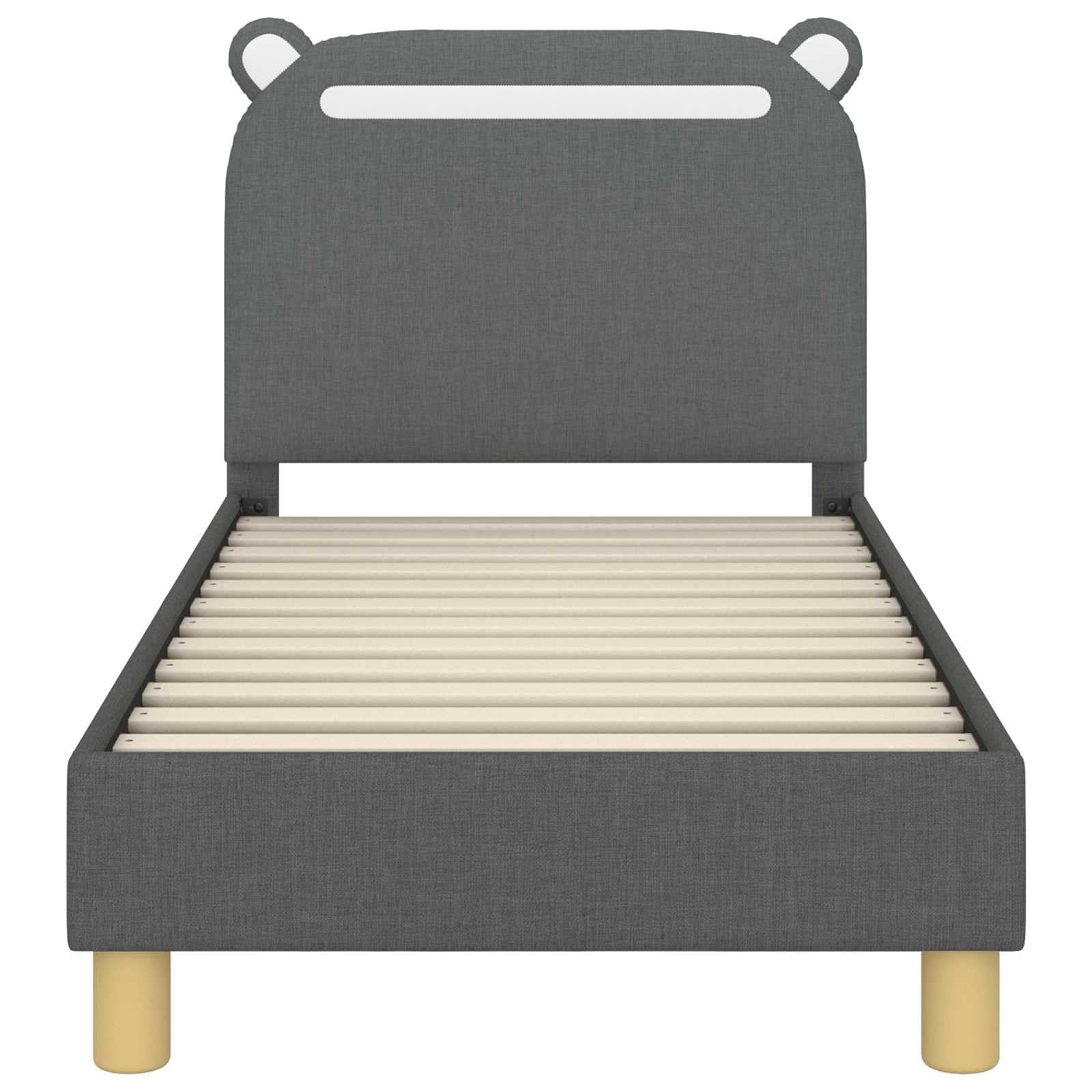Cadre de lit pour enfant avec tête de lit, en tissu gris foncé, 70 x 140 cm, avec poches de rangement, sommier à lattes, cadre solide en bois naturel, design moderne, peu encombrant, sans
