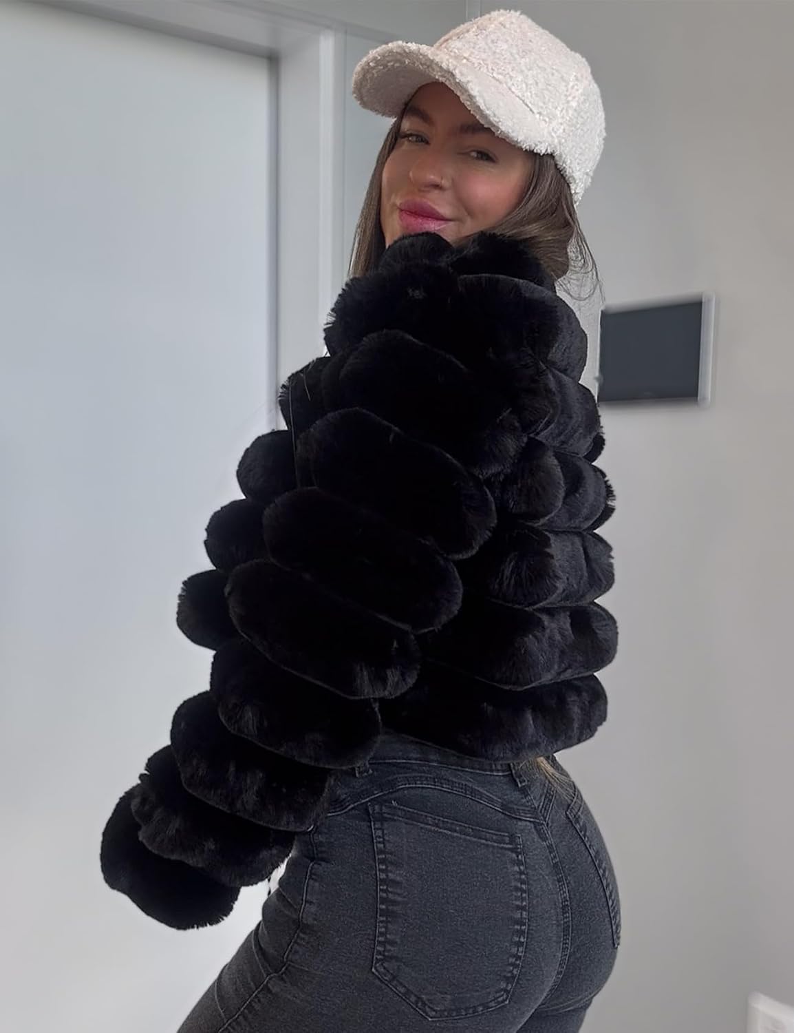 Yimoon Women's Fur Coat Fluffy Long Sleeve Lapel Cropped Faux Jackets Open Front Shaggy Coat Outerwear - Image 6