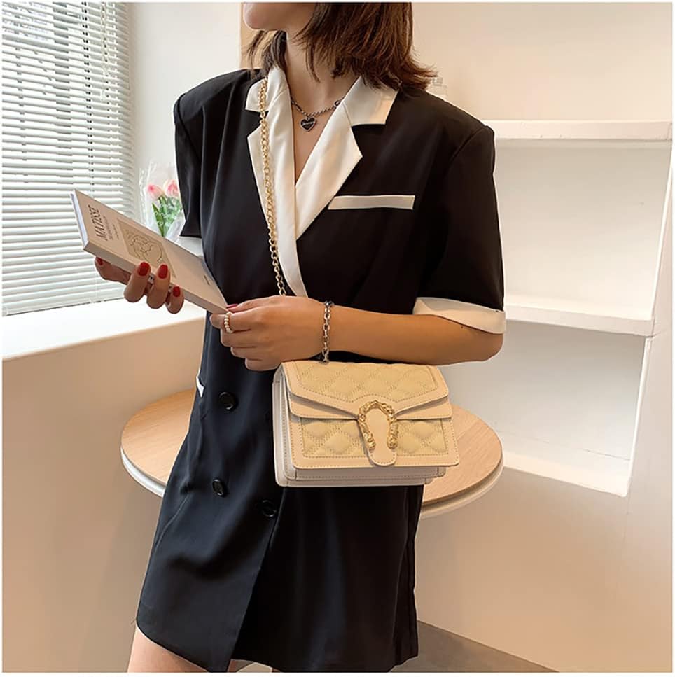 Leather Shoulder Bag Chain Purse for Women - Fashion Crossbody Bags Vintage Snake Print Underarm Bag Square Satchel Handbag - Image 2