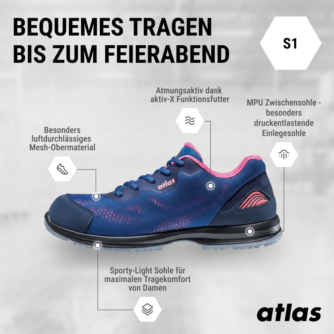 Atlas GX 100 ESD S1 Sicherheitsschuhe, Arbeitsschuhe Damen mit Stahlkappe, rutschfest, atmungsaktiv, dämpfend