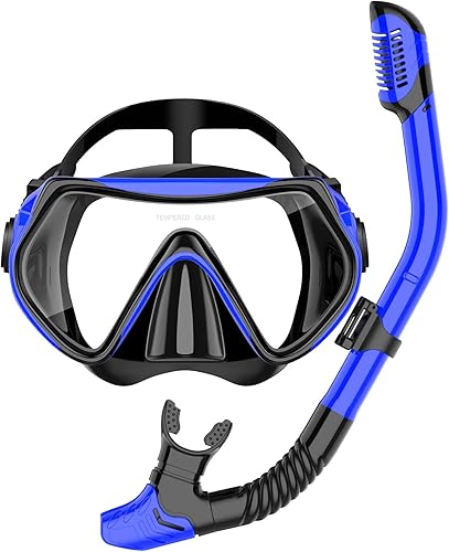 Miniatura 12 de Equipo de esnórquel para adultos, conjunto de esnórquel máscara de buceo con tubo seco superior, gafas de natación para adultos con cubierta nasal,