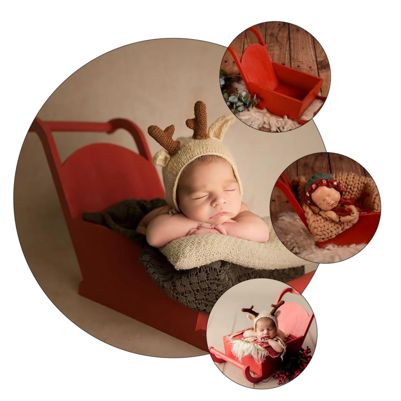 DOITOOL Accessoire Photo Garçon Fille Noël Traîneau Rouge Panier Original pour Photos