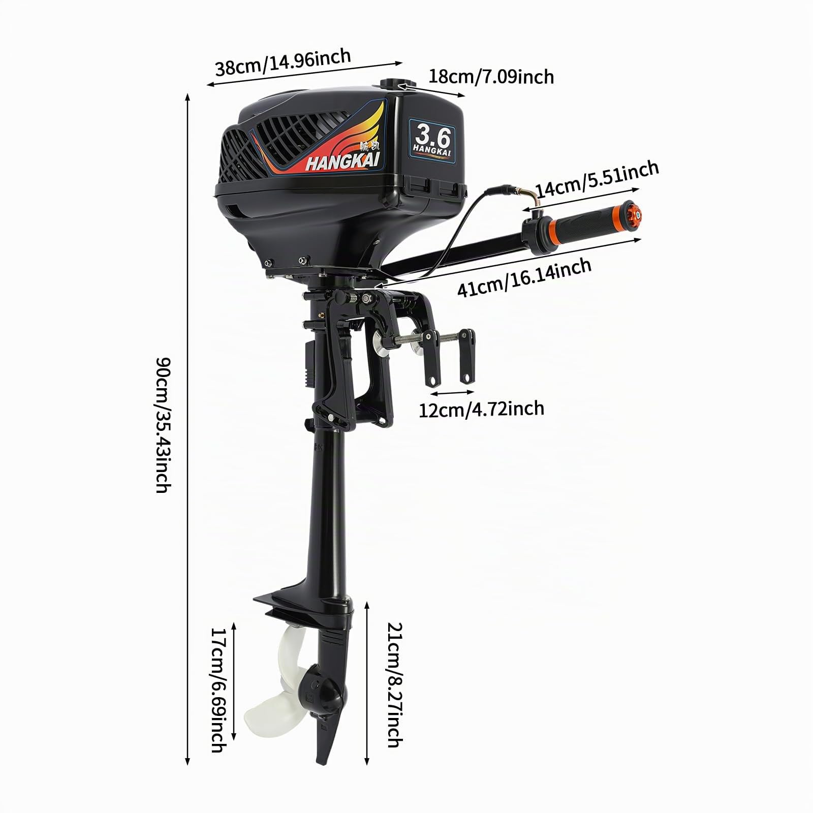 3.6 Cv Motore per Sup, 2.6 Kw Motore Elettrico Barca per Gommone, Avviamento Manuale, Altezza Specchio 42cm, 55cc, 2 Tempi, Motorino Sup per Barche da Pesca e Piccole Imbarcazioni (Grigio)