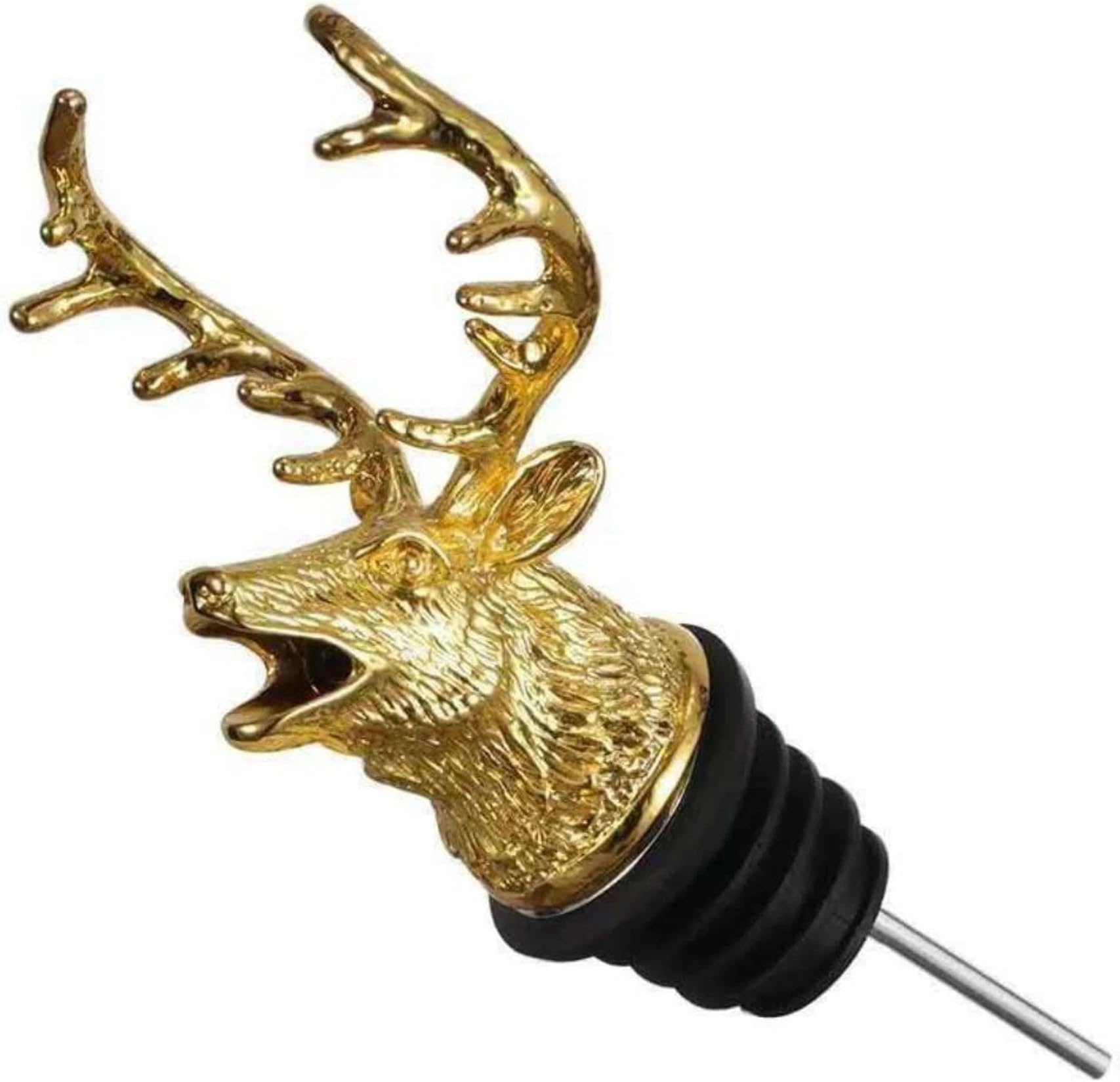 Animal Design Pourer for Wine Bottles, Liquor & Whiskey Bottle Pourer, Seal Plug - 1 pc (Golden, Stag)