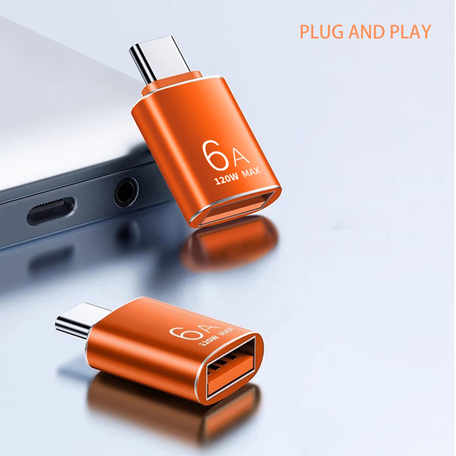 BETU 120 W/10 Gbps/USB 3.1: adaptador USB C macho a USB hembra, paquete de 5 adaptadores USB C a USB, compatible con smartphone/PC/portátil/tableta/teclado y más dispositivos (naranja)