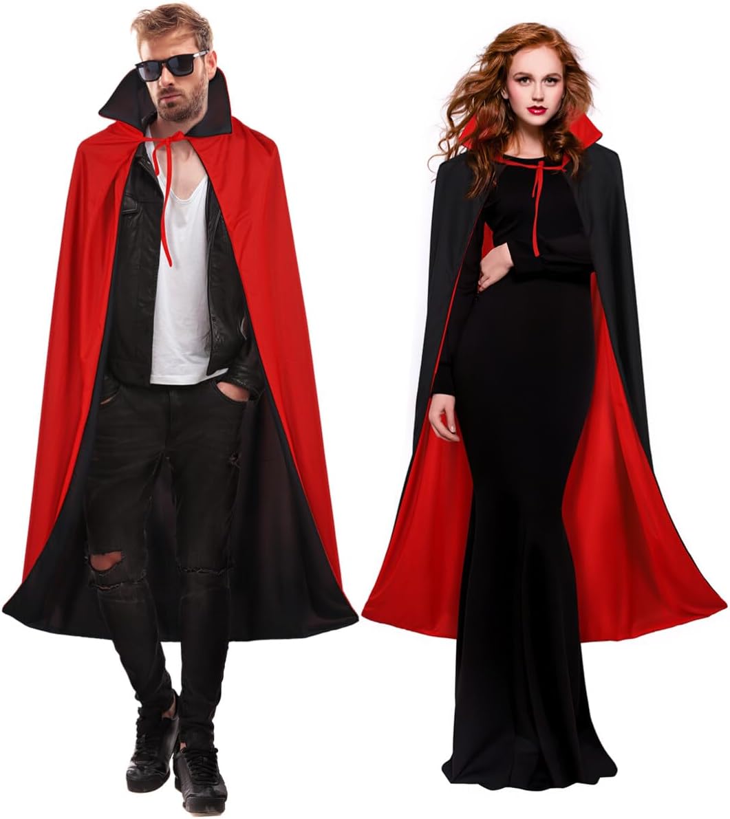 Garneck 1.4/55 Inch Halloween Vampire Cape Double Layer Dark Vampire Cloak for Women Men Role Play Costume Capes for Halloween Cosplay Parties Theme Party Supplies