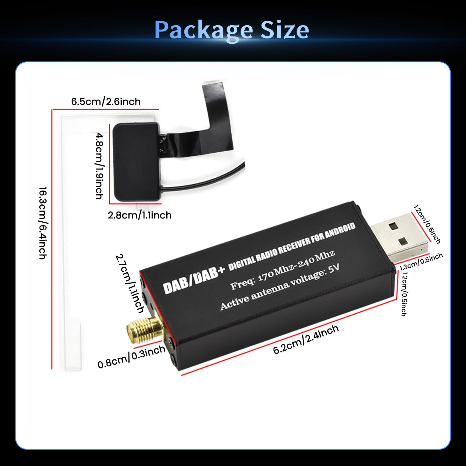 Inefala DAB/DAB+ Antenne per Autoradio 1 Din Stereo 2 Din, Digital Audio Broadcasting per Android Radio con Antenna SMA e USB 2.0