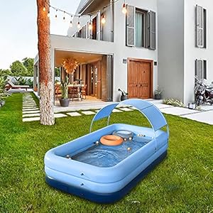 Nieuw automatisch opblaasbaar zwembad – opzetzwembad, familiezwembad, tuinzwembad, 210 cm, blauw