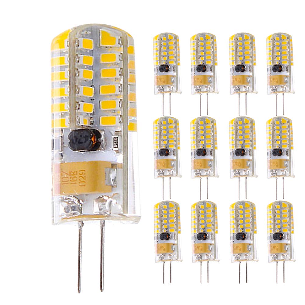 G4 LED bulbs, 4 W 48 x 3014 SMD replaces 40 W halogen bulb equivalent, AC/DC 12 V, 360° beam angle, warm white 3000 K, non-dimmable light bulb, pack of 12