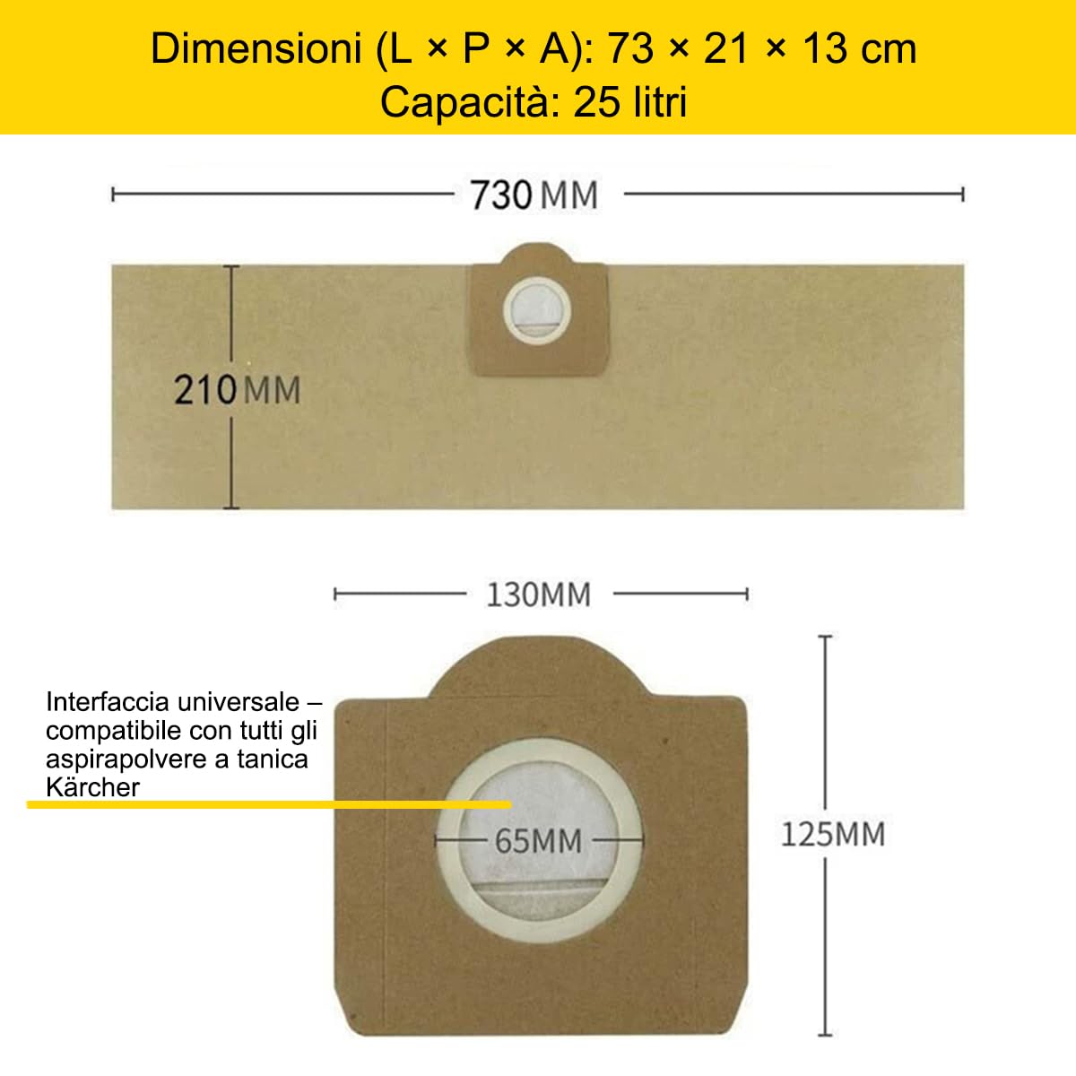 10x pezzi Sacchetti Aspirapolvere, Universali Sacchetto Filtro In Carta Sacco per Karcher WD3, WD 3 Premium, WD2, MV3 MV2, A2204, A2204, A2534, WD3200, WD3500P, KAR69591300
