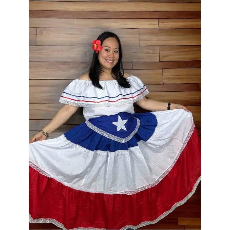 Puerto Rican Traditional Women Dress with Blue Flag & Star Belt4