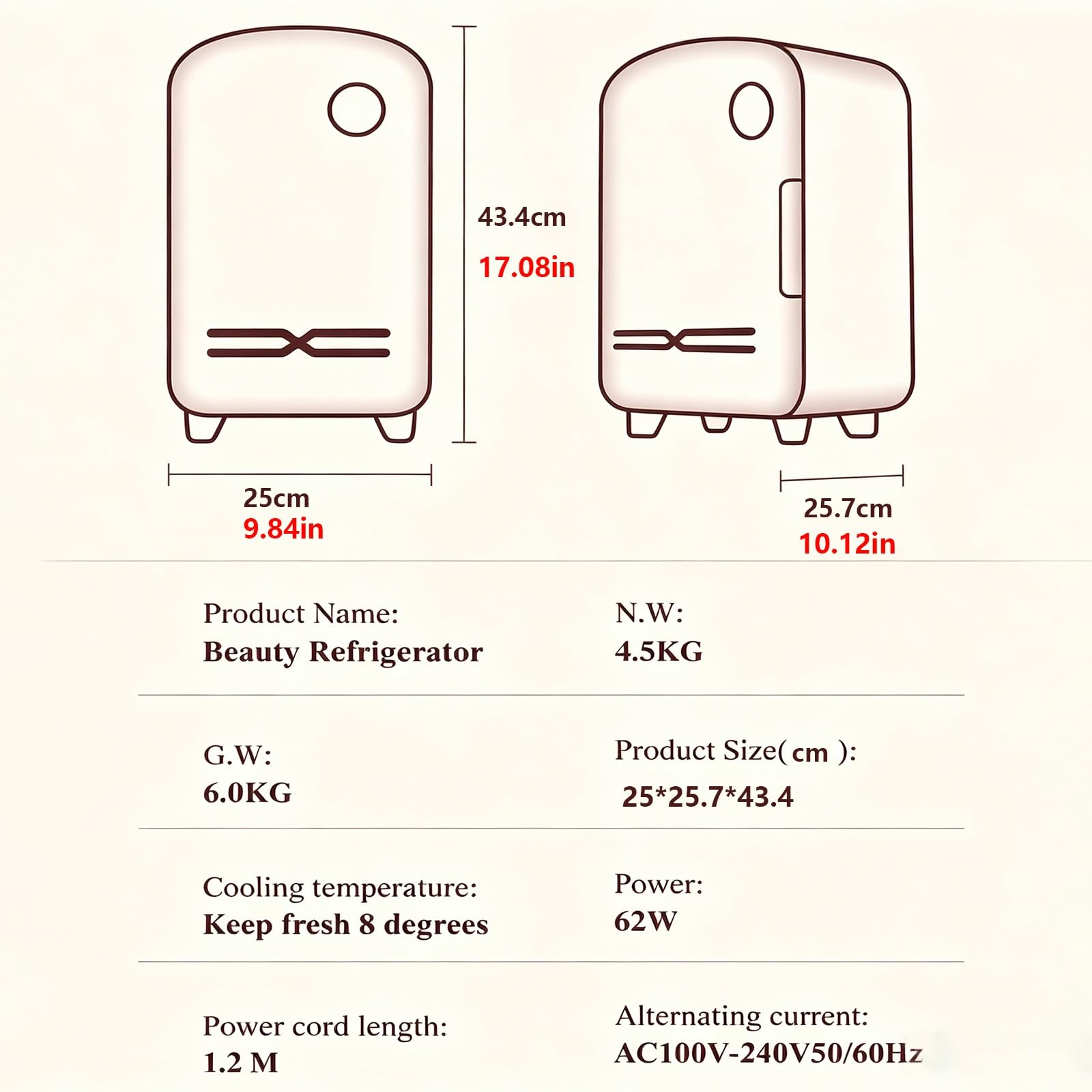 Mini Nevera Cosmética 12L Control Táctil Silencioso 38dB para Dormitorio