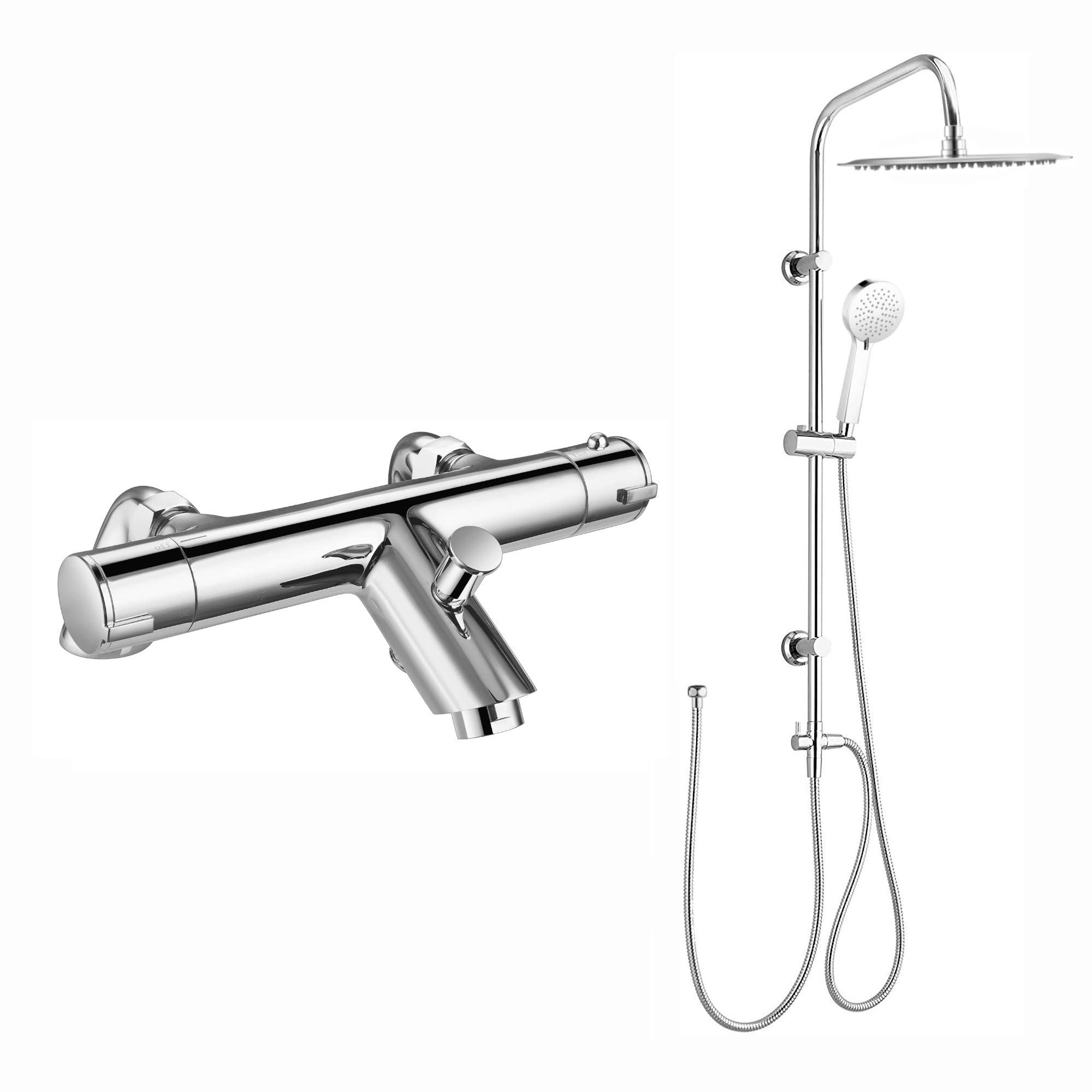 Enki Dune Chrome Contemporary Bathroom Brass Thermostatic Dual Rigid Riser Bar Bath Shower Mixer Valve Tap & Handset (Diam) 300mm from B&Q