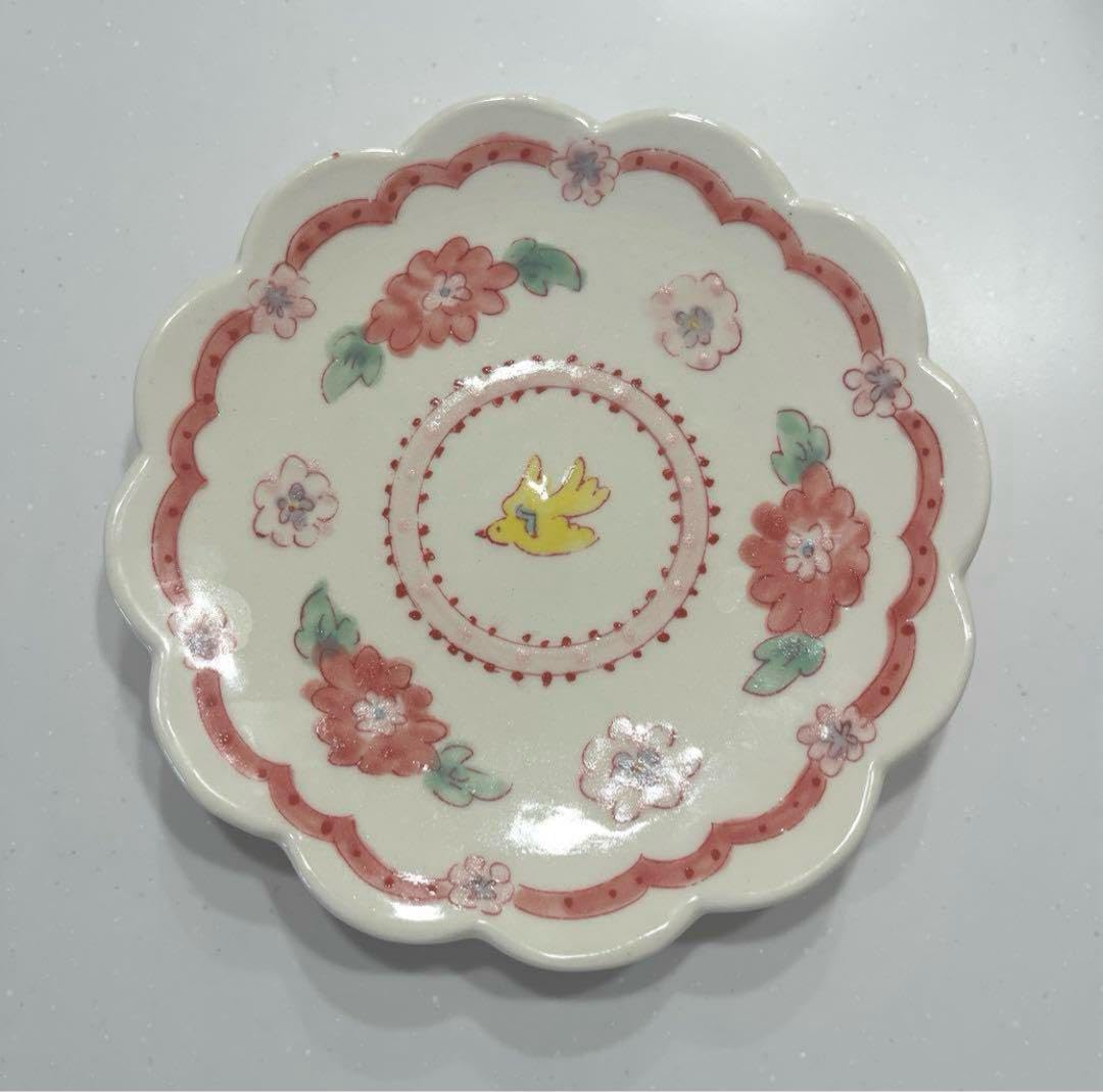 増山文 プレート4枚セット 増山文さん 青い花と蝶の装飾皿