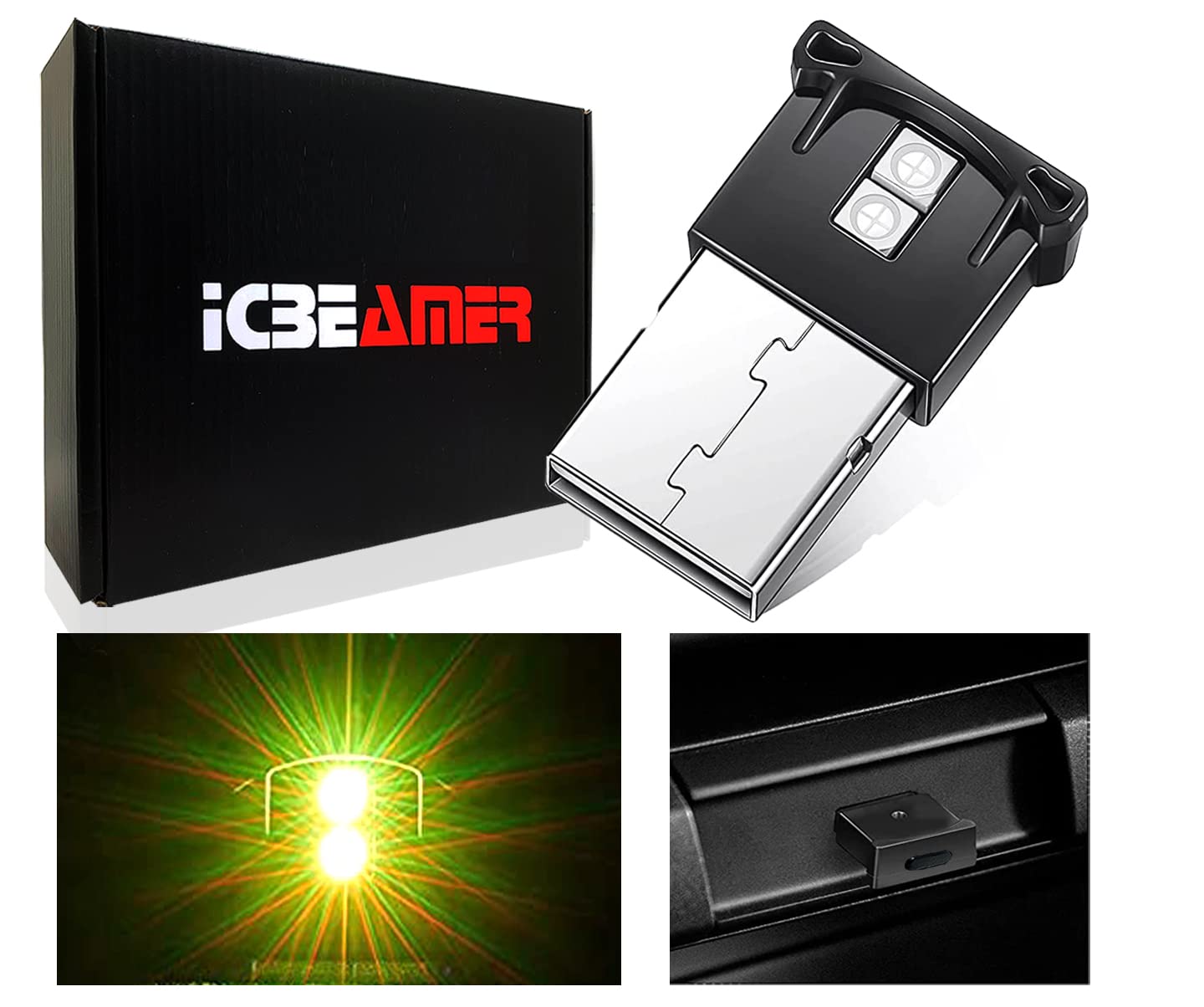 ICBEAMER 2 Gen Smart USB Yellow Color Interface Plug-in Miniature Night Light LED Car Interior Trunk Ambient Atmosphere Laptop Keyboard Light Home Office Decoration Night Lamp, Adjustable Brightness