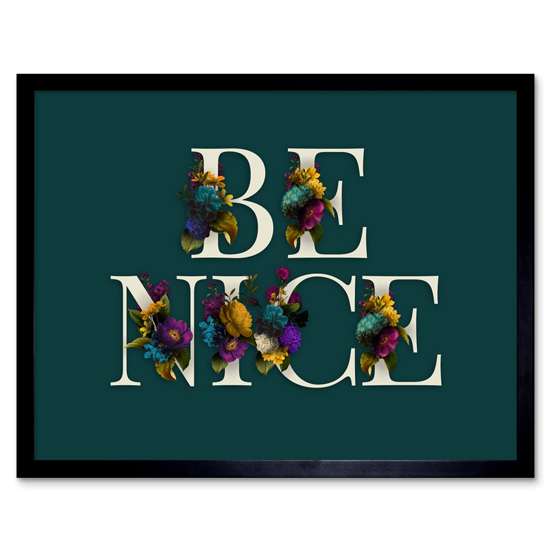 Wee Blue Coo Nice Flower Be Kindness Word Art Artwork Framed Wall Art Print 9X7 Inch