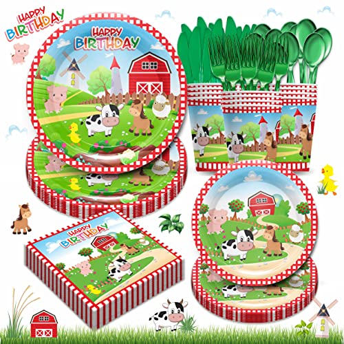 Piooluialy Farm Birthday Party Supplies Tableware Set - Farm Animal Party...