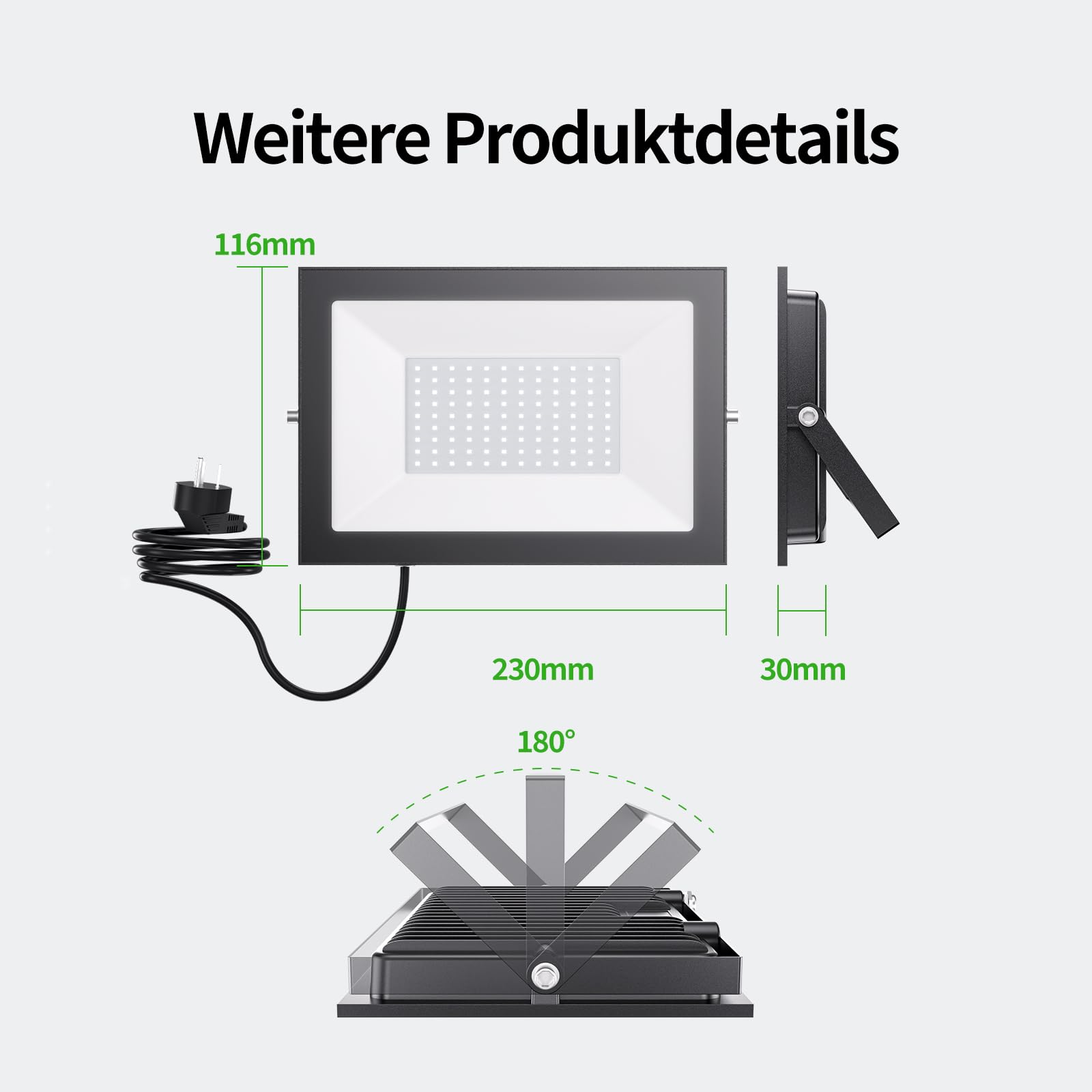 Allin LED Strahler Außen mit Stecke 100W - 6500K 10000LM Superhell LED Strahler, IP65 Wasserdicht Scheinwerfer, Fluter mit 300cm langem Stecker kabel, Flutlicht für Garten, Innenhöfe, Garage