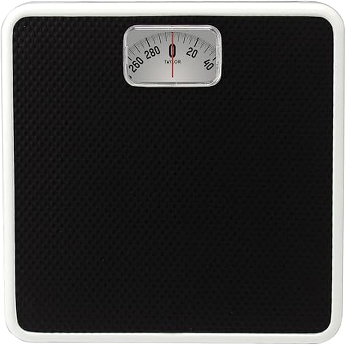 Analog Bathroom Scale for Body Weight, White with Black Mat, 300 lb Capacity in 1 lb Increments, 9.8 x 9.8 in Platform, 5-Year Warranty