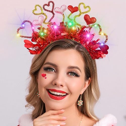 Miniatura 1 de Zehope Diademas de corazón para el día de San Valentín, diadema de lentejuelas iluminadas, banda LED para el cabello para mujeres y niñas