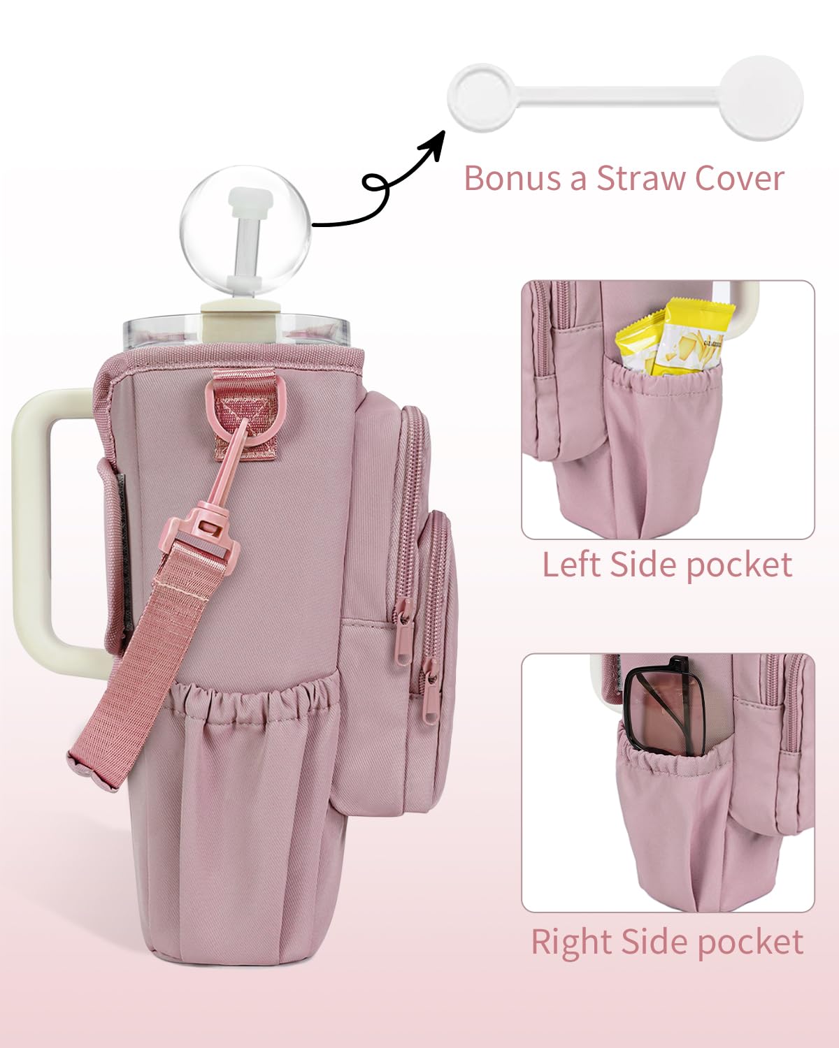 sportsnew 40oz Water Bottle Carrier Bag, Insulated Tumbler Holder with Phone Pocket & Adjustable Strap - Image 4