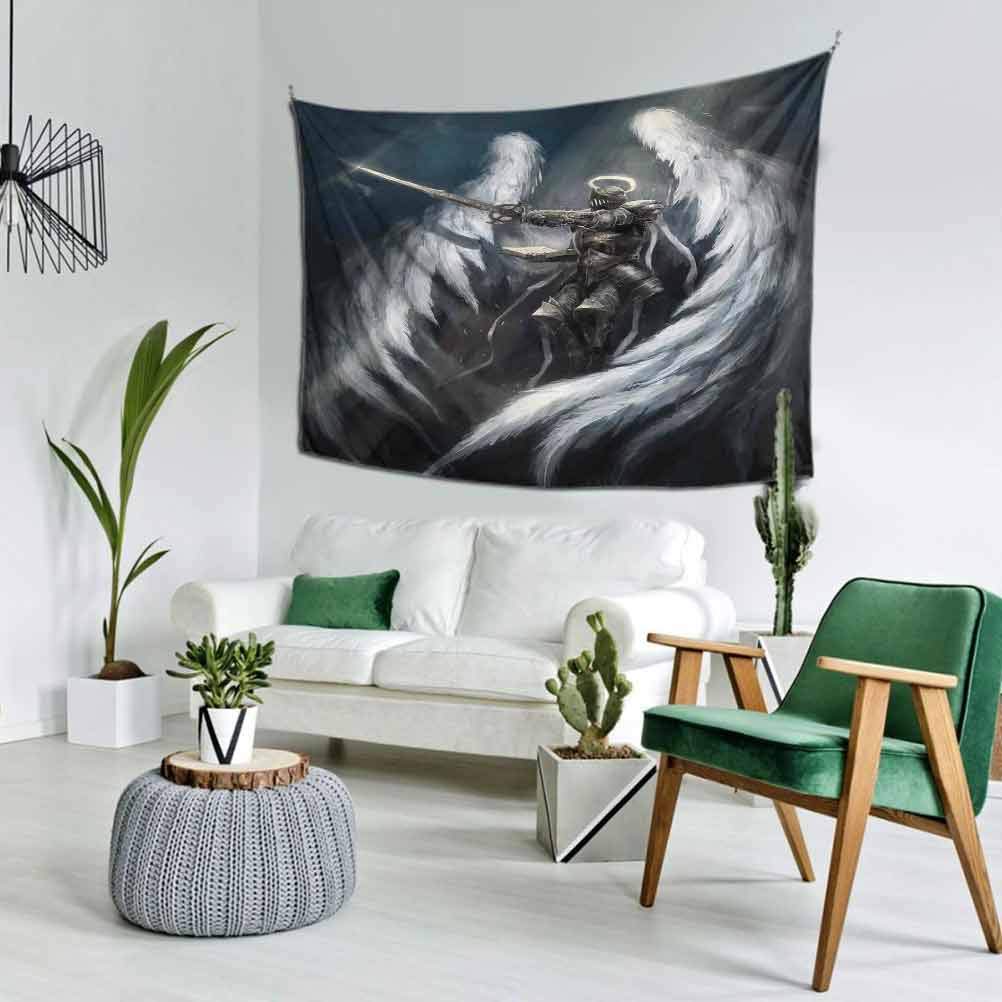Fantasy House Decor Home Tapestry Angel Knight with Majestic Wings Spiritual Superior Power Imagination Art Print Bedroom Home Decor Silver White 80x60 Inch