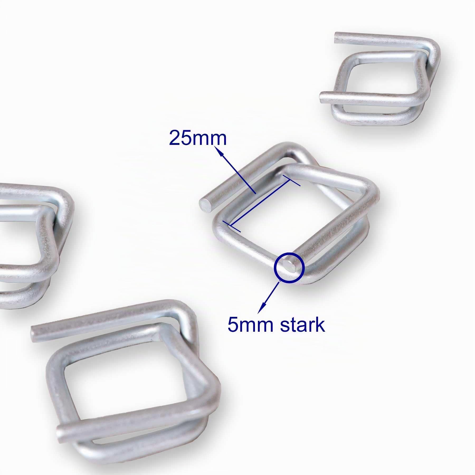 500 Stück 25mm Drahtverschlussklemmen | verzinkt | für 25mm Umreifungsband/Kraftband | Metallschnallen für Ladungssicherung | Verschlussklemmen für Bandspanner