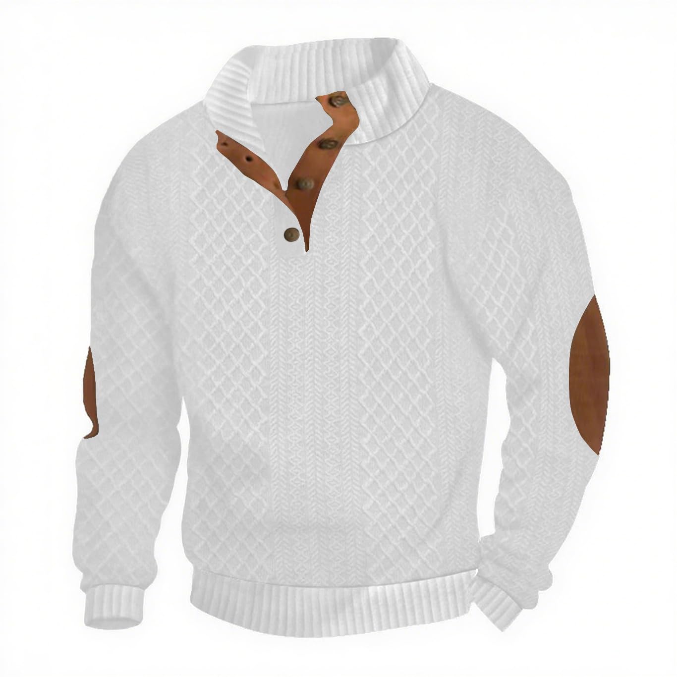 lexiart Mens Casual Knitted Pullover Sweater Long Sleeve Stand Collar Vintage Button Sweaters with Elbow Patches-picture-30