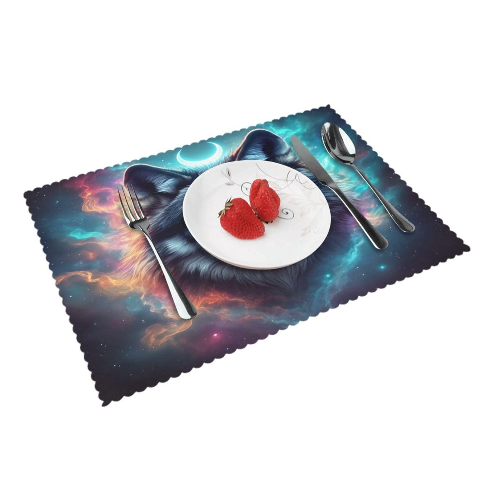 Wolf Moon Nebula Placemats Set of 4 Print Table Mats Place Mats Table Decor for Kitchen Dining 12X18 in