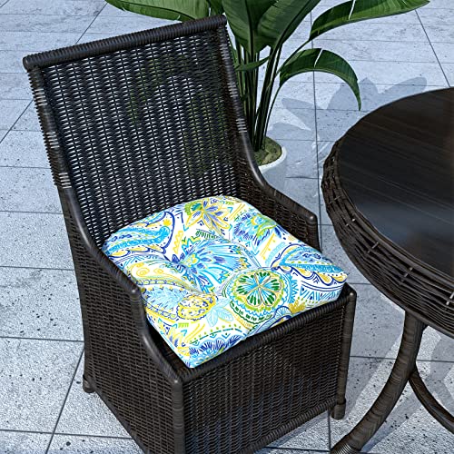 Lvtxiii Indoor/Outdoor U-Shaped Wicker Seat Cushion, Decorative Tufted Chair Pads Seat Cushions Set For Patio Garden Home Office Furniture, 19”X19”X5”, 2 Pack, Paisley Blue #TOP3