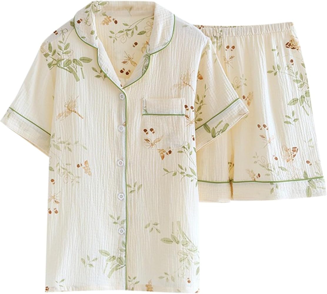 Générique Pyjama Femme Satin Pour Femme Coton Vêtements De Nuit Manches Longues Boutonné Pantalon Taille Élastiquée Cordon De Serrage Ensemble De Pyjama Femme Sexy Chic Chic Et Élégant Décontractés